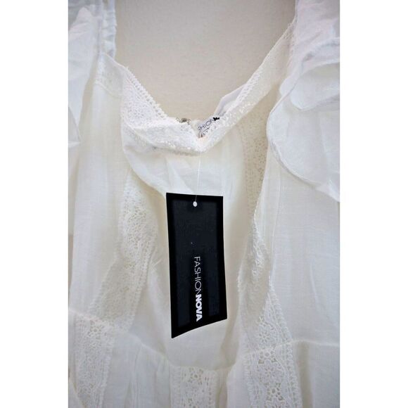 Fashion Nova FE22F048 Women's Sz L White Lace Detail Shannon Mini Dress - Picture 3 of 14